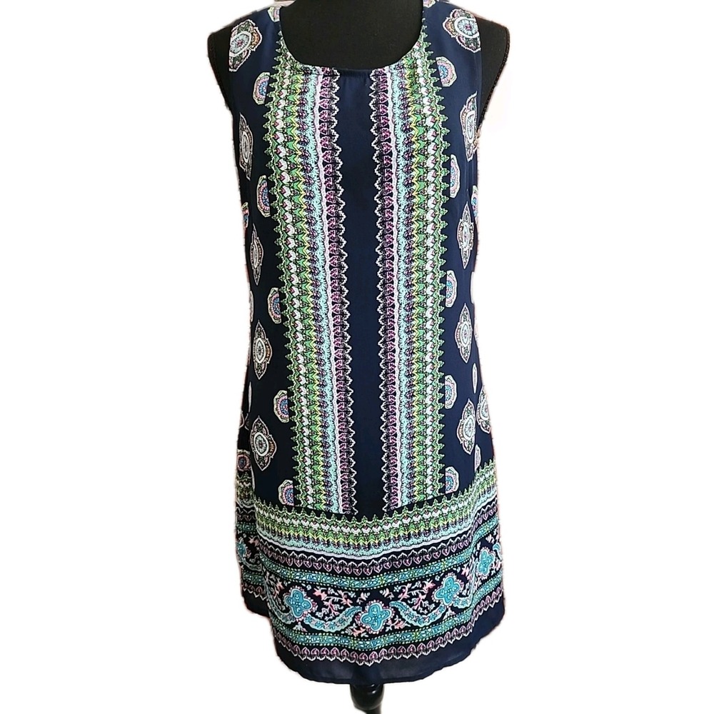 Artisan NY Shift Dress 4 Mod Bohemian Boho Sleeveless Lined Slimming Midi Retro